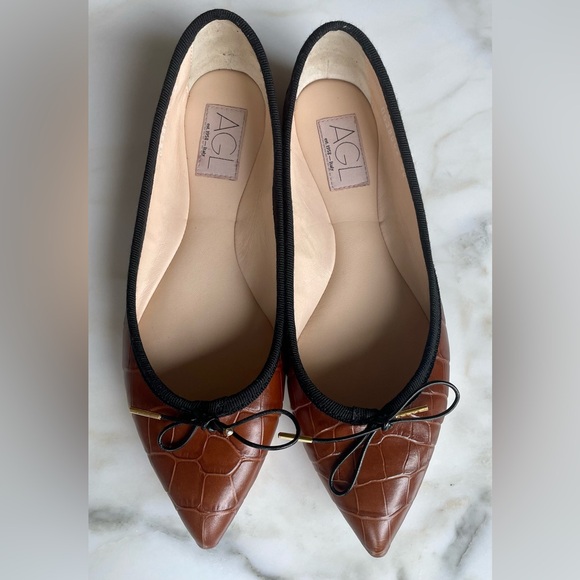 AGL Jomy Pointed Toe Ballet Flat, Cognac, Size 38 (8) - Picture 4 of 16